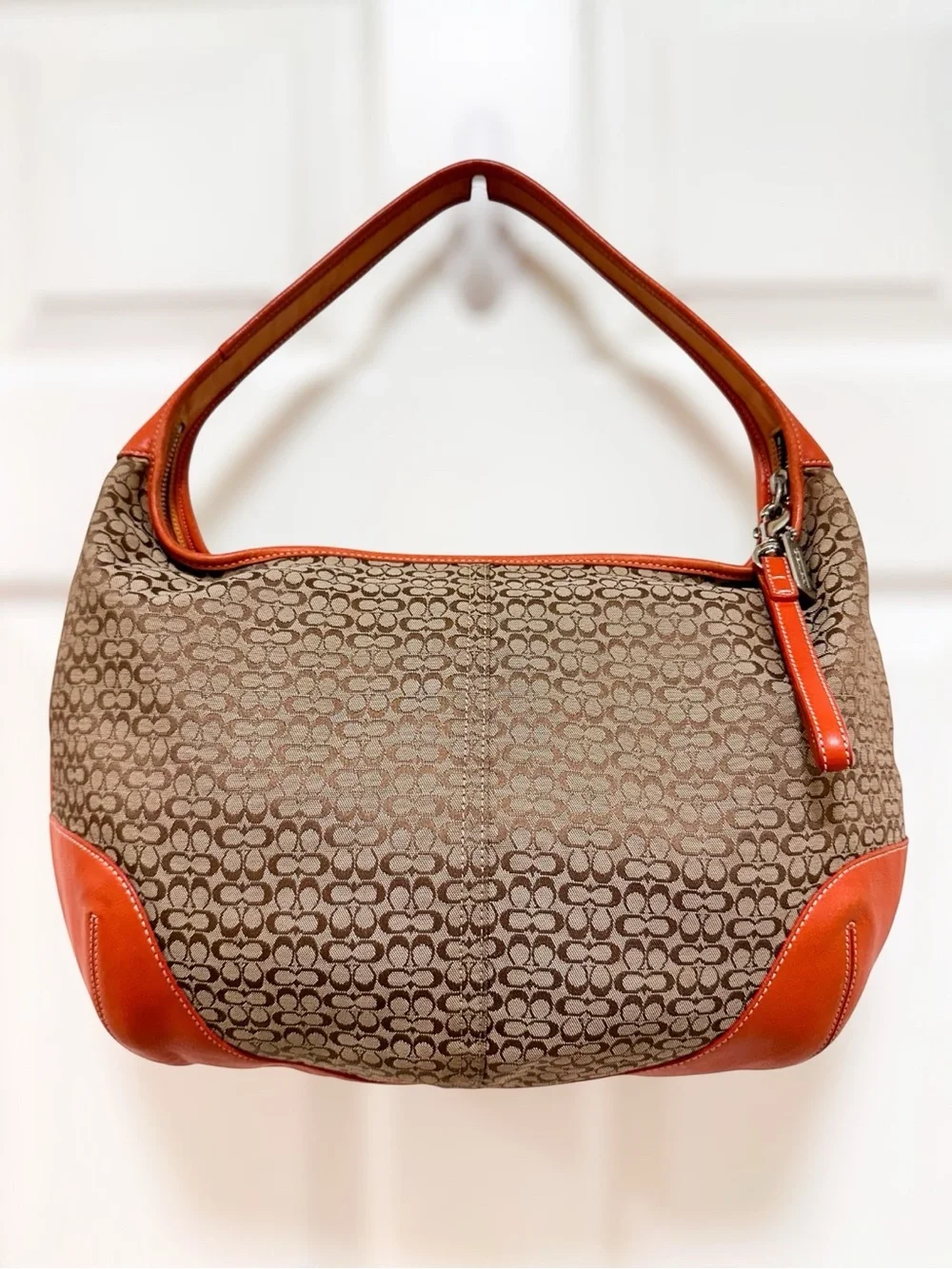 Coach Ergo Large Crescent Hobo Bag Brown Monogram Canvas Orange‎ Leather